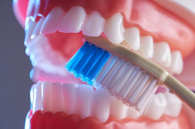 Zahnersatz und Zahnbürste hautnah