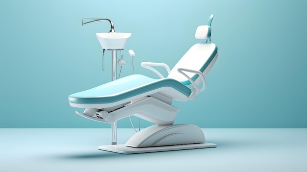 Zahnpflege-Stuhl in Blaugrün, der auf einem blaugrünen, nahtlosen Hintergrund hervorsticht