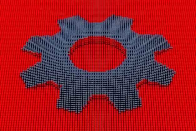 Zahnrad im Pixel-Art-Stil. 3D-Rendering