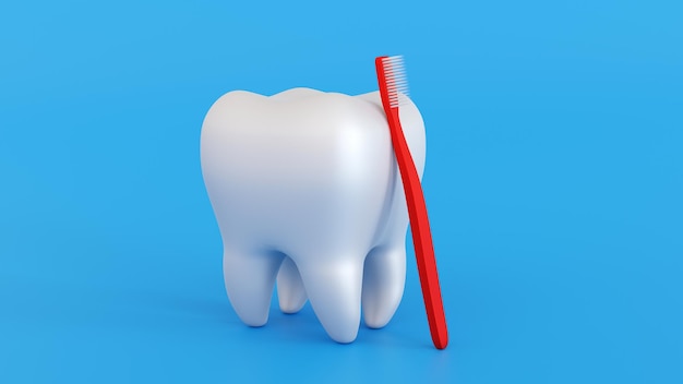 Zahnsymbol mit Zahnbürste Zahnpflegekonzept 3D-Rendering