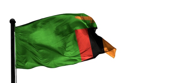 Zambia País 3D viento ondeando bandera y fondo blanco