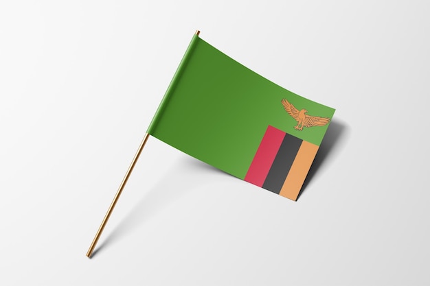 Zâmbia pequena bandeira de papel no fundo branco