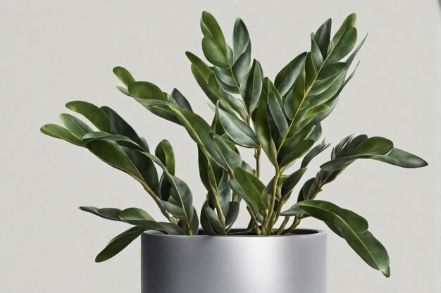 Zamioculcas em vaso sobre fundo de parede branca Planta de casa IA generativa