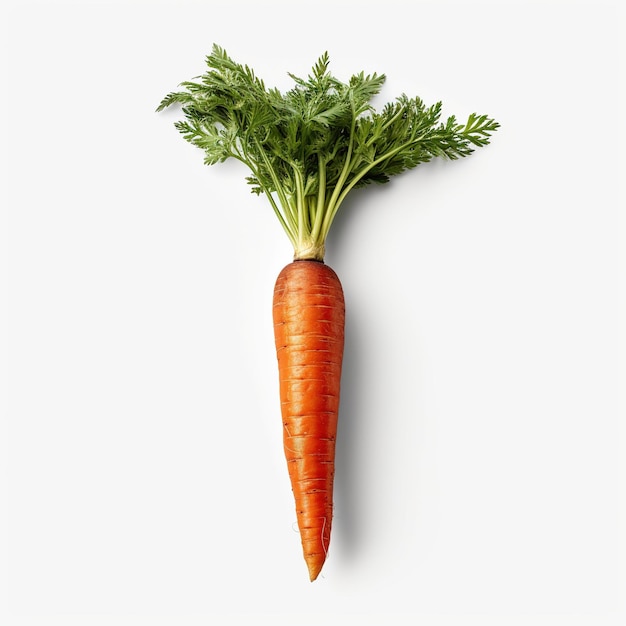Foto zanahoria fresca dulce con hojas aislado sobre fondo blanco.