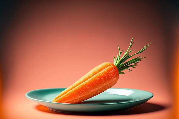 Una zanahoria en un plato con un fondo rojo.
