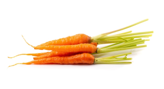 Zanahorias frescas aisladas en un fondo blanco