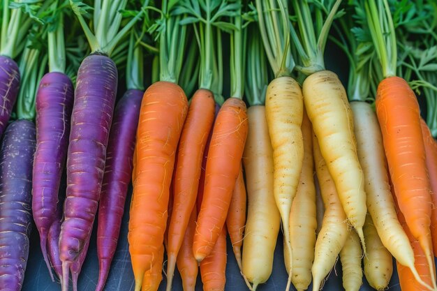 Foto zanahorias frescas y coloridas alimentos saludables