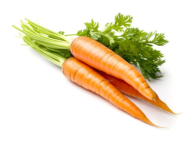 Zanahorias frescas con hojas verdes aislado sobre fondo blanco recorte