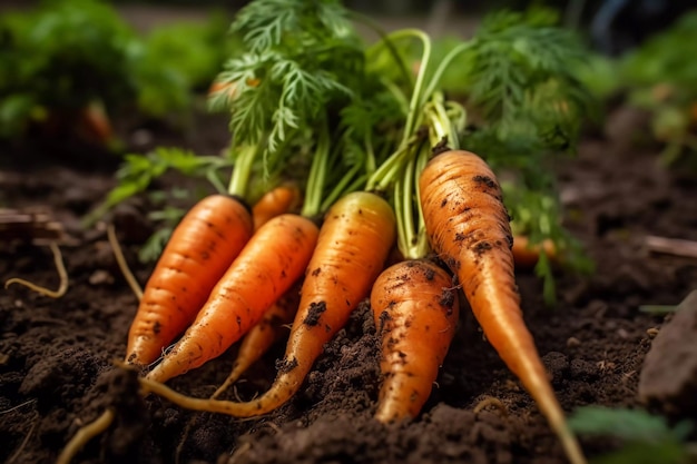 zanahorias frescas en el suelo