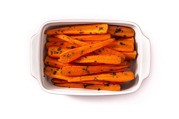 Zanahorias glaseadas con miel aislado en blanco