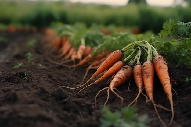 Zanahorias maduras cosechadas en una granja de hortalizas Concepto de cosecha y cultivo de zanahoria Red neuronal IA generada