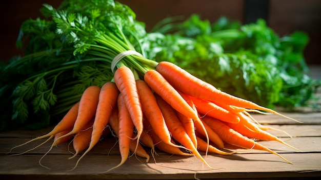 zanahorias maduras en una mesa de madera