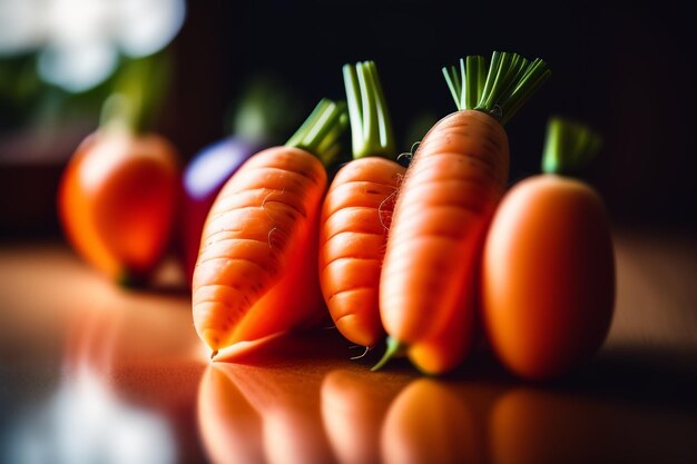 Zanahorias en una mesa con un fondo negro