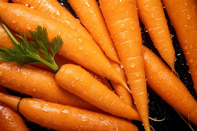 zanahorias naranjas frescas con gotas de agua de fondo