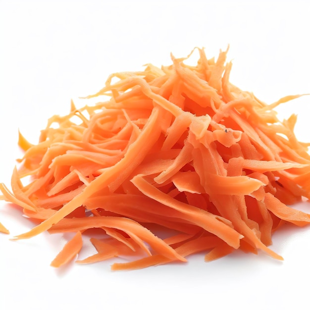 Zanahorias ralladas frescas aislado sobre fondo blanco.