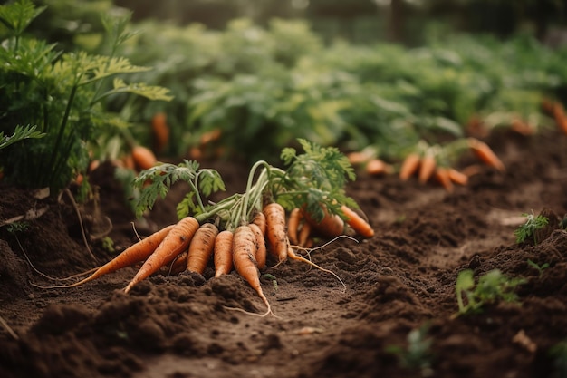 Zanahorias en el suelo con la palabra zanahorias en la parte inferior