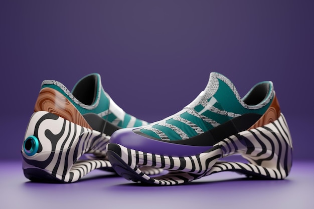 Zapatillas brillantes con estampado animal en la suela El concepto de zapatillas brillantes de moda Representación 3D