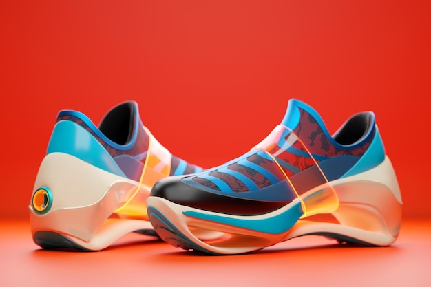 Zapatillas brillantes en la suela El concepto de zapatillas brillantes de moda Representación 3D