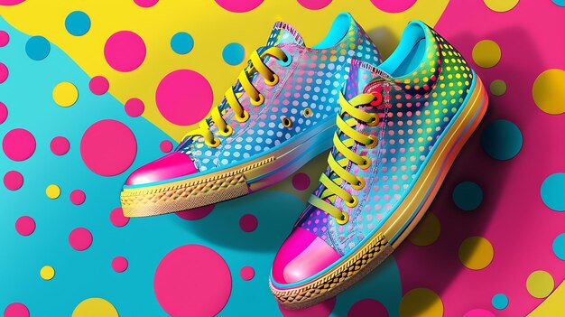 Foto zapatillas de deporte coloridas y divertidas con un patrón de puntos polka los zapatos perfectos para un día de fiesta o una noche en la ciudad