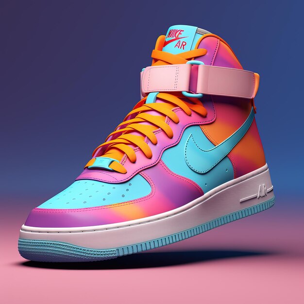 zapatillas de deporte con cordones rosados en un fondo azul renderización 3D