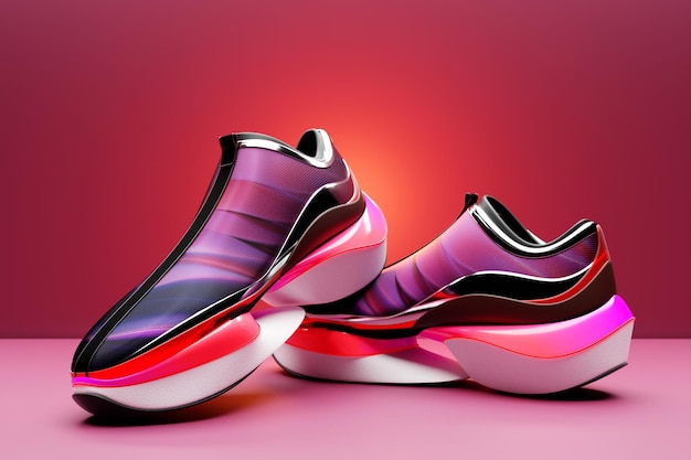 Zapatillas deportivas unisex de colores brillantes en lona blanca y rosa con suelas altas ilustración 3d