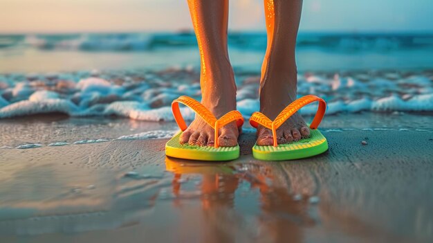 Foto zapatillas eléctricas azules en la playa azul junto al agua aig