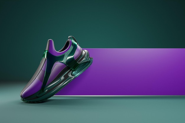 zapatillas púrpuras en la suela El concepto de zapatillas de moda brillantes renderización 3D
