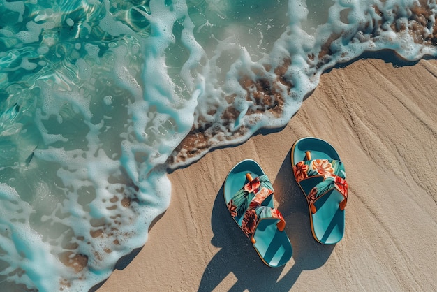 Foto zapatillas tropicales en una playa