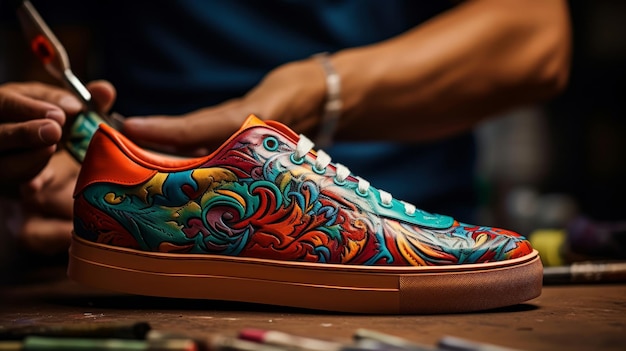 un zapato colorido con un diseño de un diseño en el lado