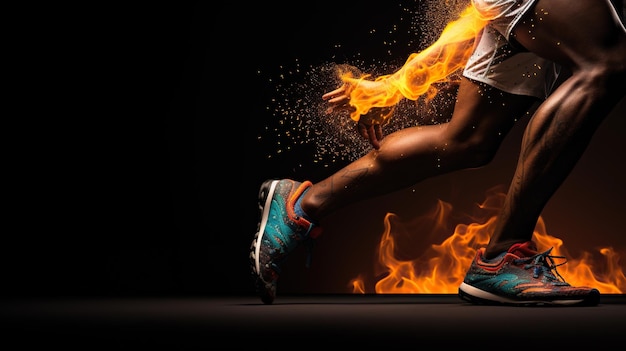 Zapato deportivo con llamas de fuego que simbolizan la intensidad y la pasión de los deportes generados por Ai.