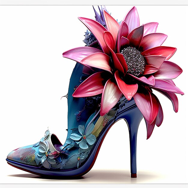 Un zapato con una flor y una flor encima.