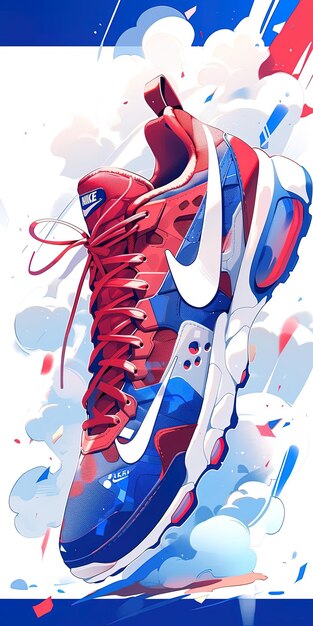 Foto un zapato nike azul y rojo con un logotipo de nike en él