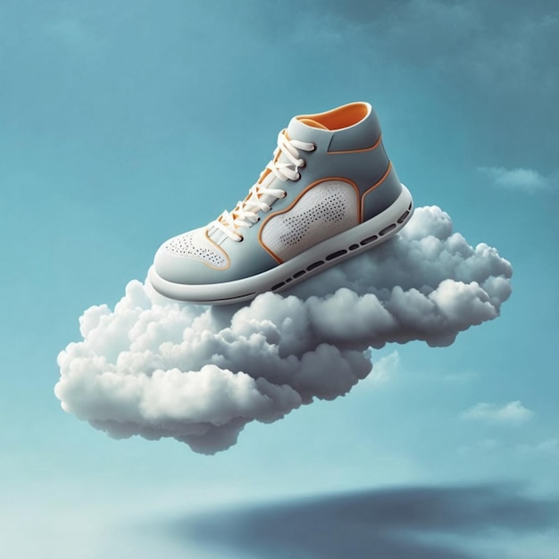 Foto un zapato está en una nube en el cielo.