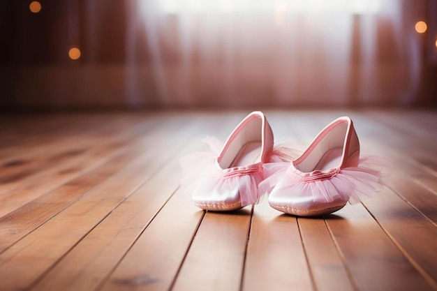 zapatos de ballet en un piso de madera