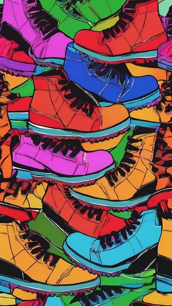 Los zapatos de colores están dibujados con un patrón de colores