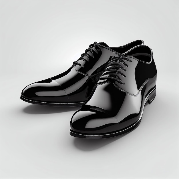 Zapatos de cuero negro de diseño moderno brillante sobre fondo blanco Creado con tecnología de IA generativa