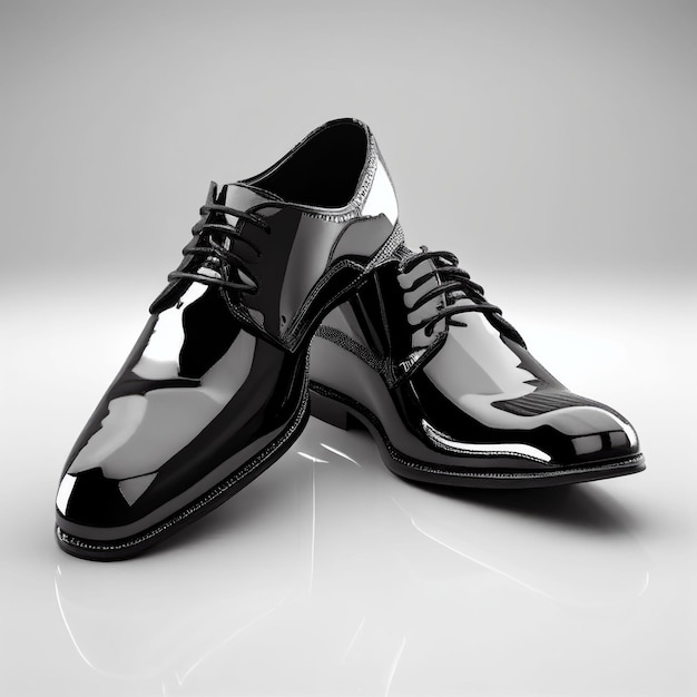 Zapatos de cuero negro de diseño moderno brillante sobre fondo blanco Creado con tecnología de IA generativa