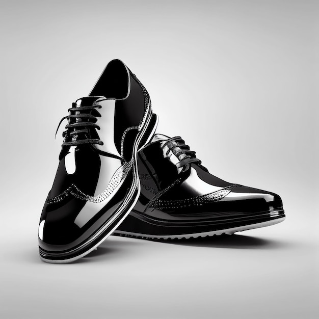 Zapatos de cuero negro de diseño moderno brillante sobre fondo blanco Creado con tecnología de IA generativa