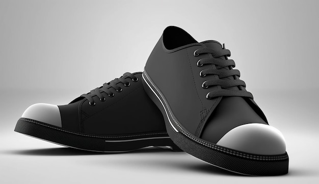 Zapatos de cuero negro sobre un fondo gris 3D Render