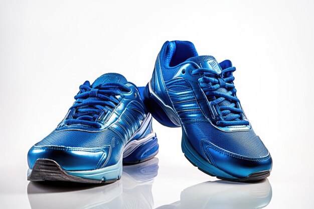 Zapatos deportivos azules sobre fondo blanco IA generativa