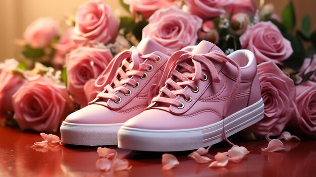 Foto zapatos femeninos sobre un fondo rosa