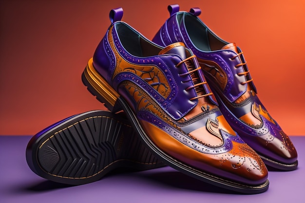 Zapatos de hombre sobre un fondo de color sólido Tiro de estudio generativo