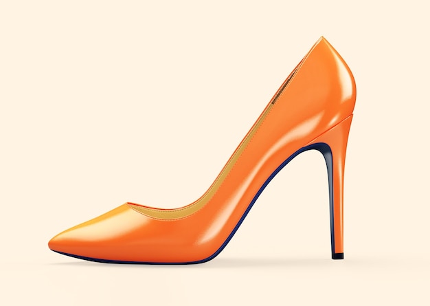 Zapatos de mujer naranja sobre fondo beige. Ilustración de representación 3D.