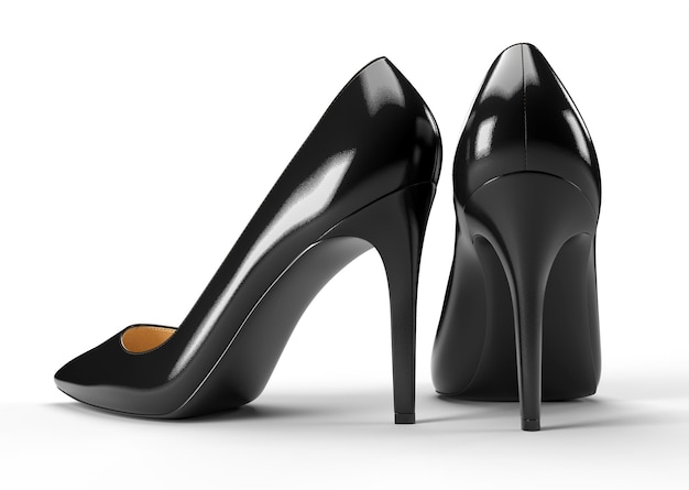 Zapatos de mujer negros aislados sobre fondo blanco. Ilustración de representación 3D.