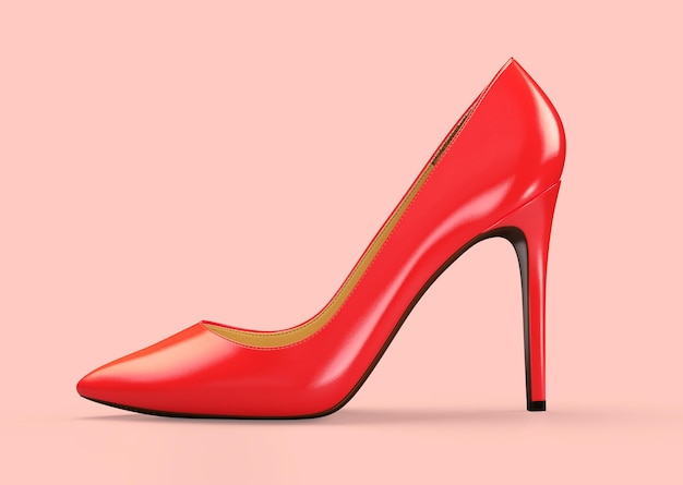 Zapatos de mujer rojos sobre fondo beige Ilustración de renderizado 3D