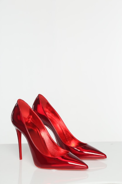 Zapatos de mujer rojos sobre fondo blanco aislado
