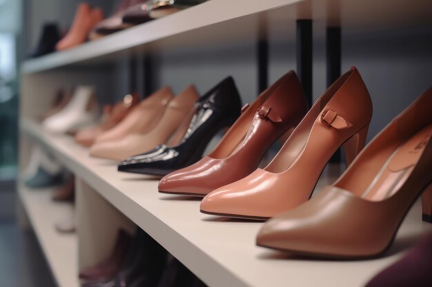 Zapatos de mujer en la tienda de zapatos de mujer con estilo generados por IA