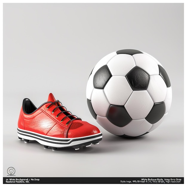 Foto zapatos rojos con fútbol sobre fondo blanco