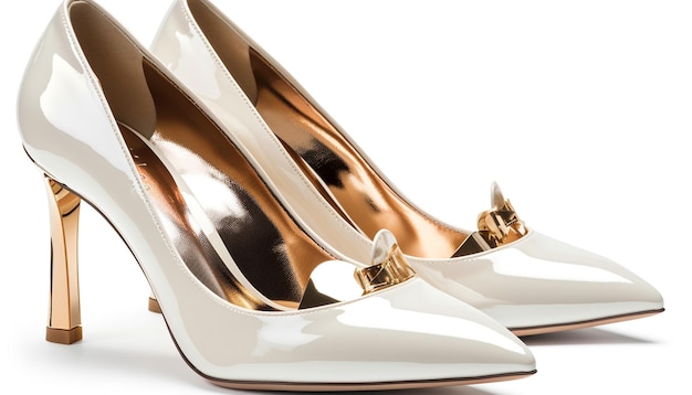 Los zapatos de tacón de aguja metálicos exudan el lujo del glamour femenino generado por la IA