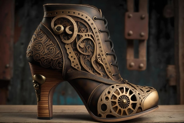 Zapatos de tacón Steampunk para mujer Art Generative AI